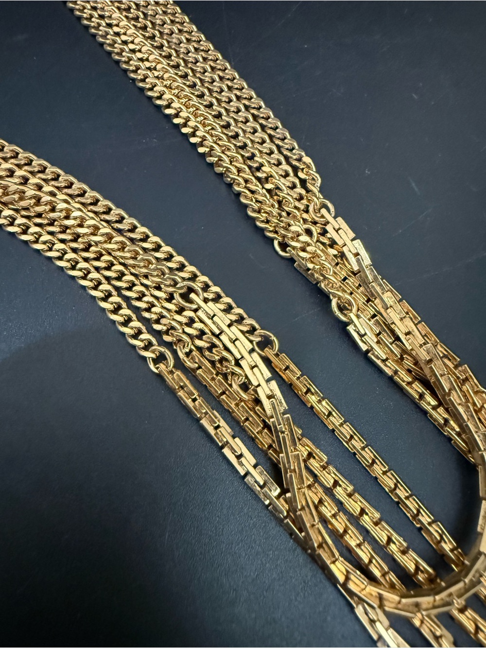 Vintage MONET Gold-tone Multistrand Five Graduated Draping Chain Necklace - Picture 8 of 12